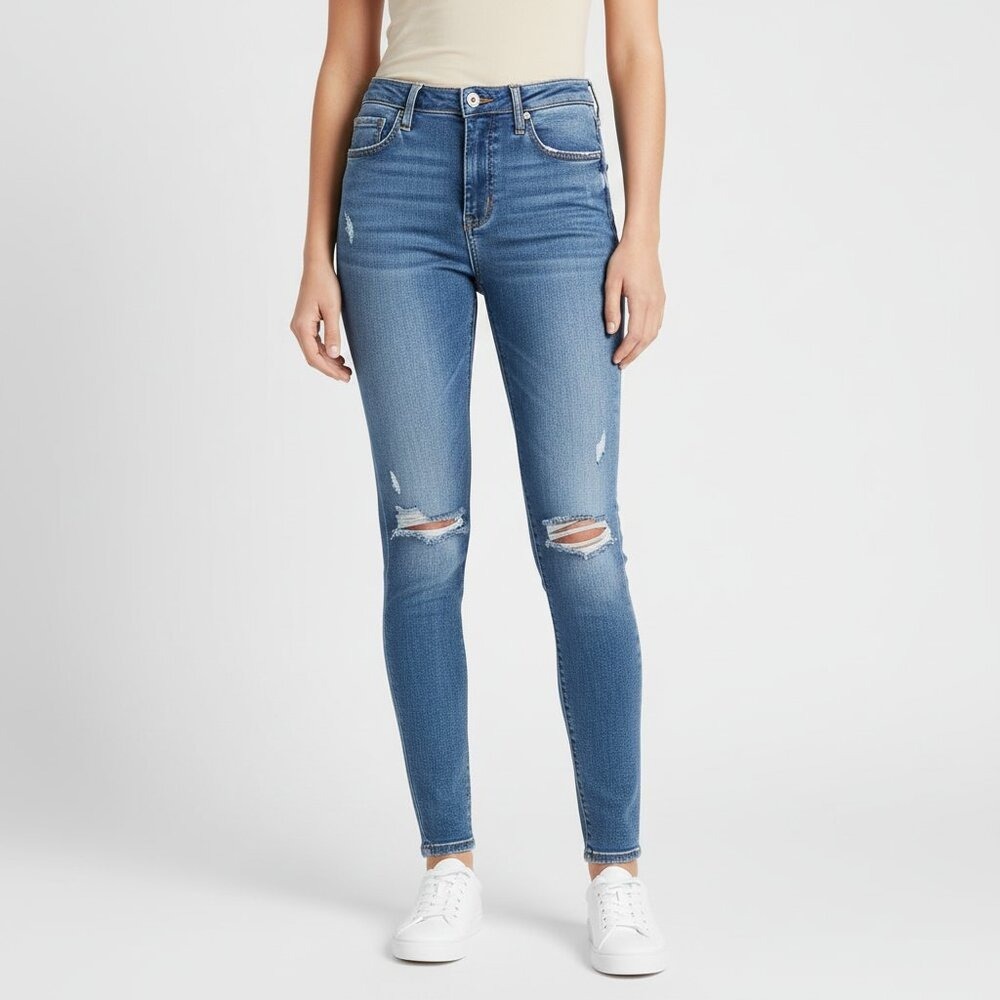 Hollister Women's High Rise Skinny Jean Legging Blue Distressed Size 26 Denim
